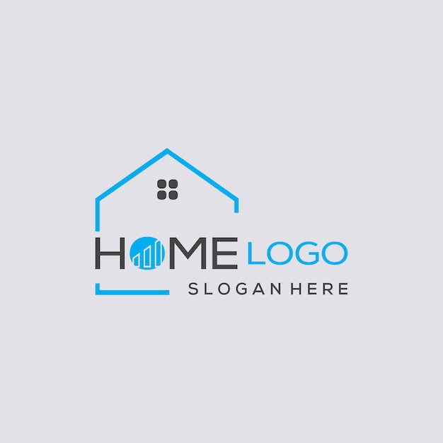 Home logo with a blue house and a house