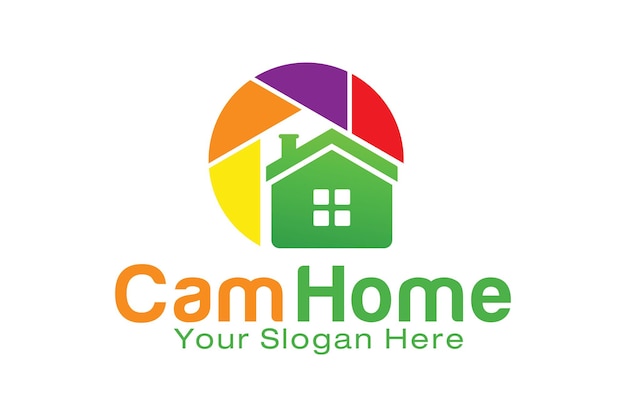 Home logo with camera, logo design template