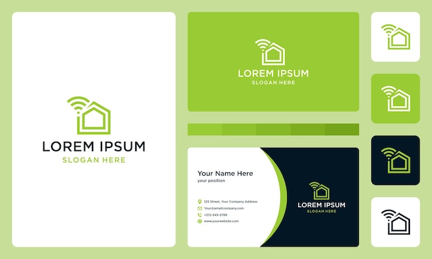 Home logo with connected and signal. business card design.