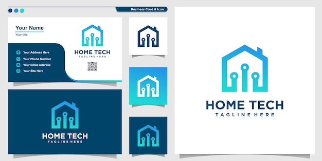 Home logo with modern technology style Premium Vector