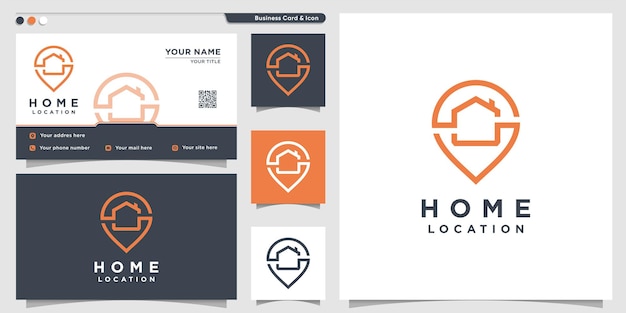 Vector home logo with pin location line concept premium vector