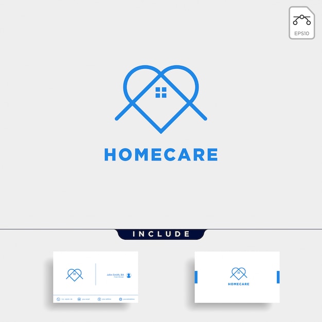 Vector home love care logo design and business card template