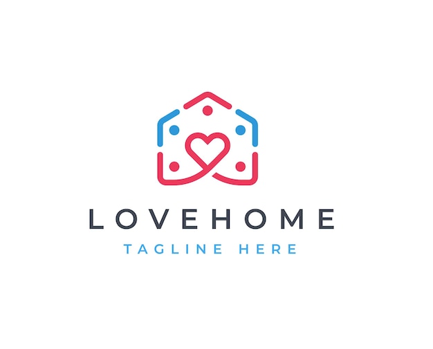 Home love house heart logo design concept Charity or care logo symbol icon template