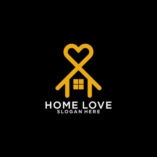 Vettore design del logo della linea di amore per la casa