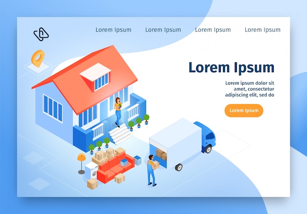 Home moving service isometric vector website