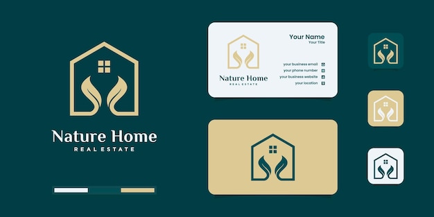 Natura domestica, casa combinata con foglia. modello di design del logo.