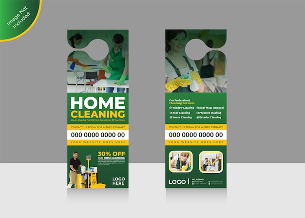 Vector home, office cleaning door hanger template or cleaning service door hanger design template