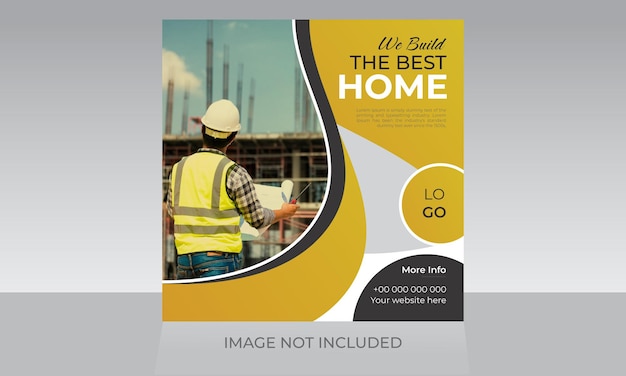 Vector home office construction social media post template