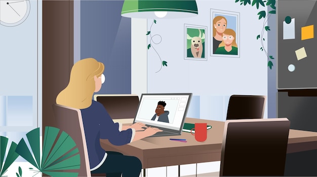 Home Office Creativity Woman Working on Digital Design in Cozy Workspace