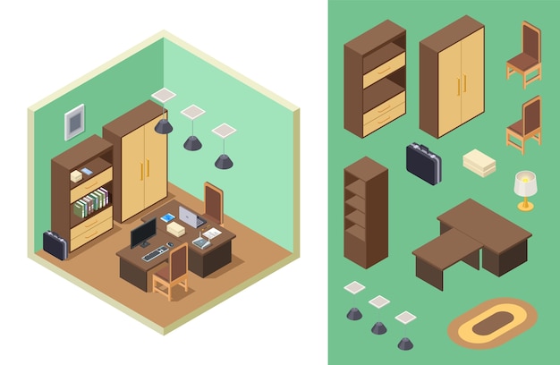 Vector home office isometric