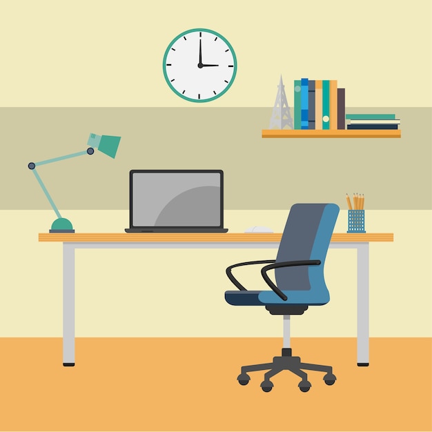 Vector home office working desk-vector flat design illustration