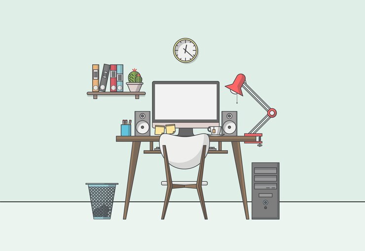 Vector home office workspace flat design vector illustration