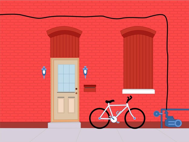 Vector home outdoor background simple concept bycicle