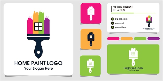 Home paint logo with line art and business card