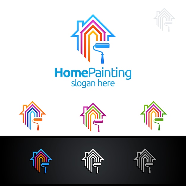 Home painting logo with paint brush and house concept