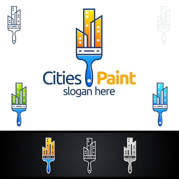 Home painting logo with paint brush and real estate concept