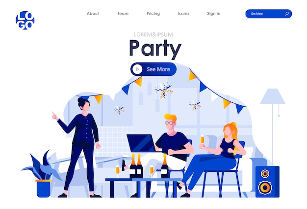 Vector home party flat landing page design web template