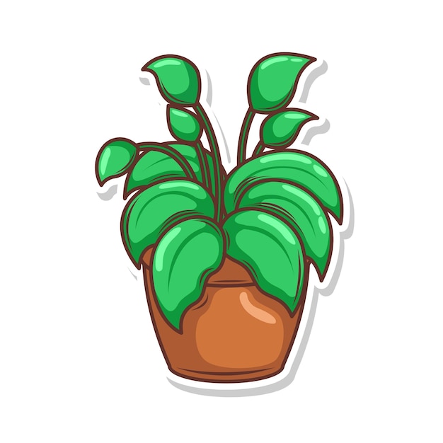 Home plant cartoon style potted plant isolated on white