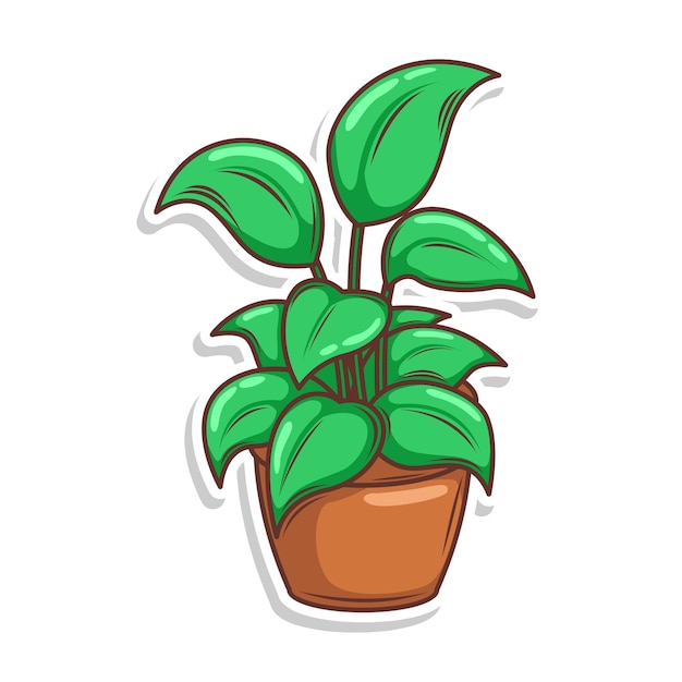 Home plant cartoon style potted plant isolated on white