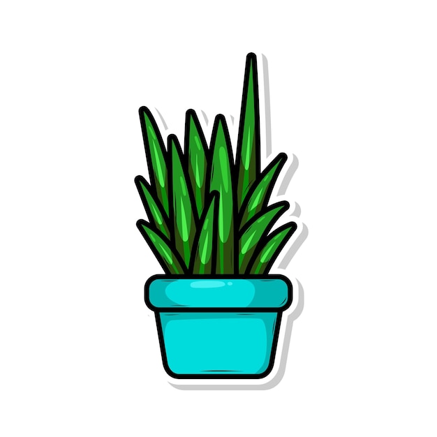 Домашнее растение в стиле мультфильма растение в горшке изолировано на белом