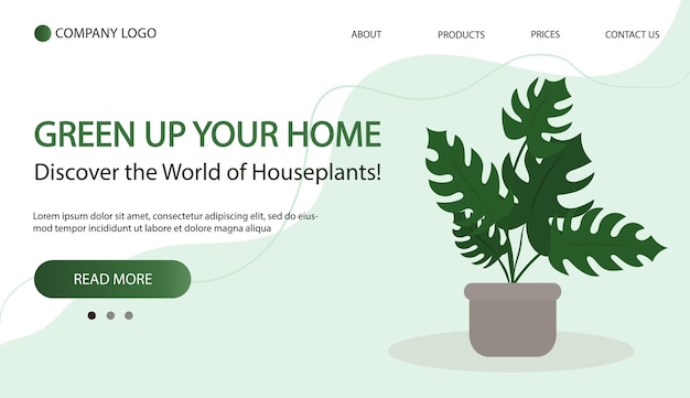 Home plant in pot cute flat cartoon illustration web page banner