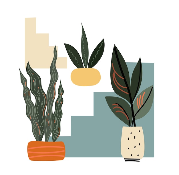 home plants boho interior cartoon vector art