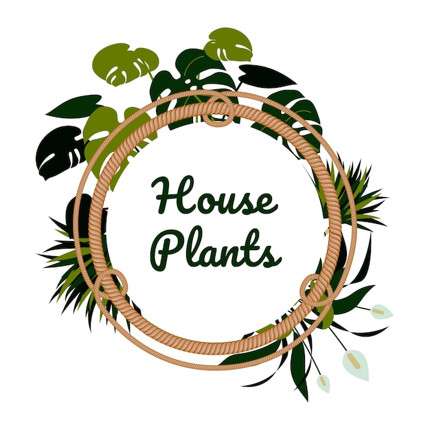 Home plants design with rope frame vector illustration floral label