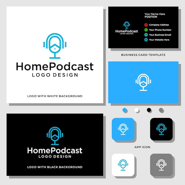 명함 서식 파일이 있는 홈 및 팟캐스트 로고 디자인