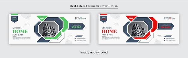 Home and property sale or rent digital facebook cover banner set design with green and red shapes