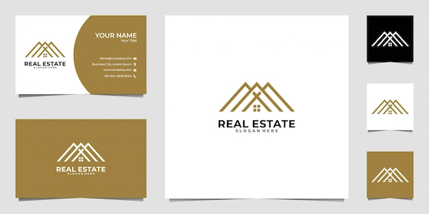 Home real estate line art logo design e biglietto da visita