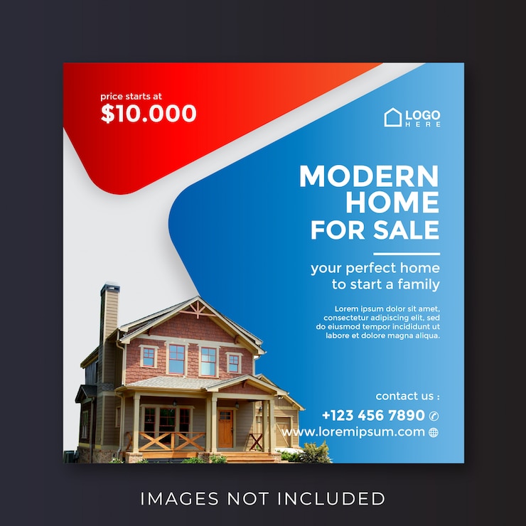 Vector home real estate property square banner for social media