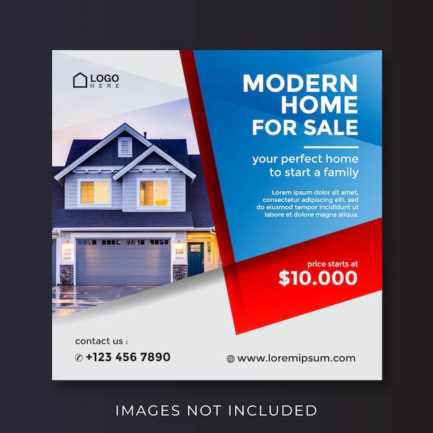 Vector home real estate property square banner for social media