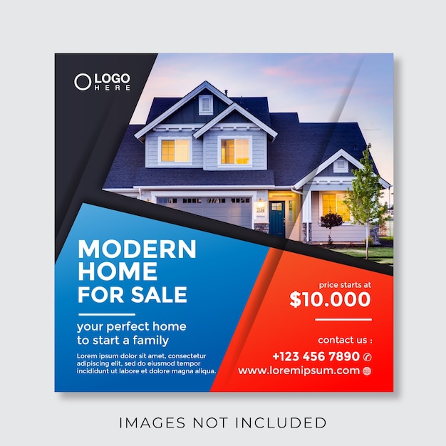 Vector home real estate property square banner for social media