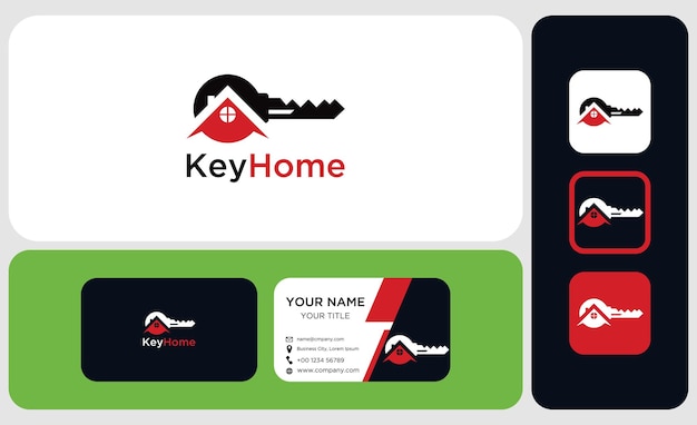 home or real estate property vector logo and business card design concept inspiration in key shape