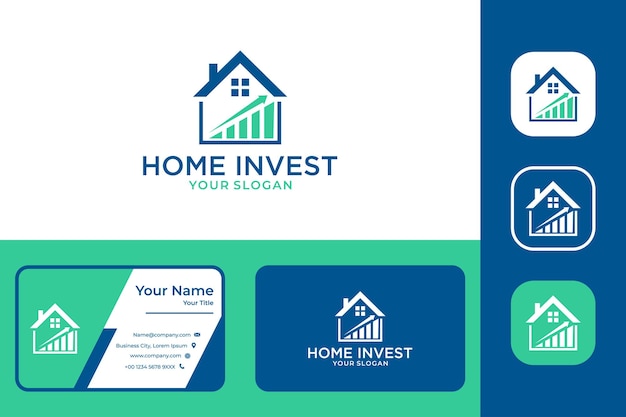 Home real estate with invest logo design and business card