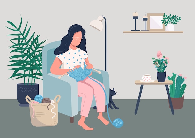 Home relaxation flat color illustration