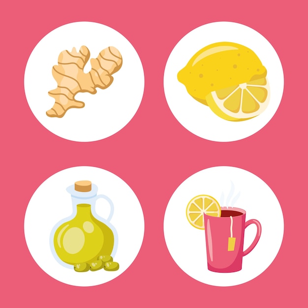 Vector home remedies set four icons