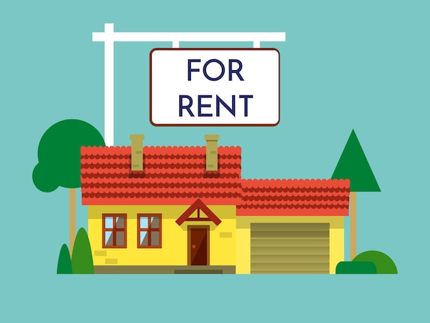 Home for rent icon Real Estate concept template for sales rental advertising House with a sign isolated Housing property sale Vector illustration flat design Offer estate Residential cottage