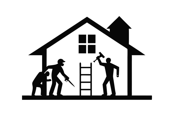 Vector home repair contractors silhouette black vector art illustration