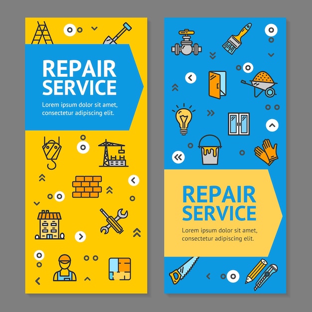 Home Repair Flyer Banner Posters Card Set Vector