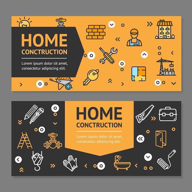 Home Repair Flyer Banner Posters Card Set Vector