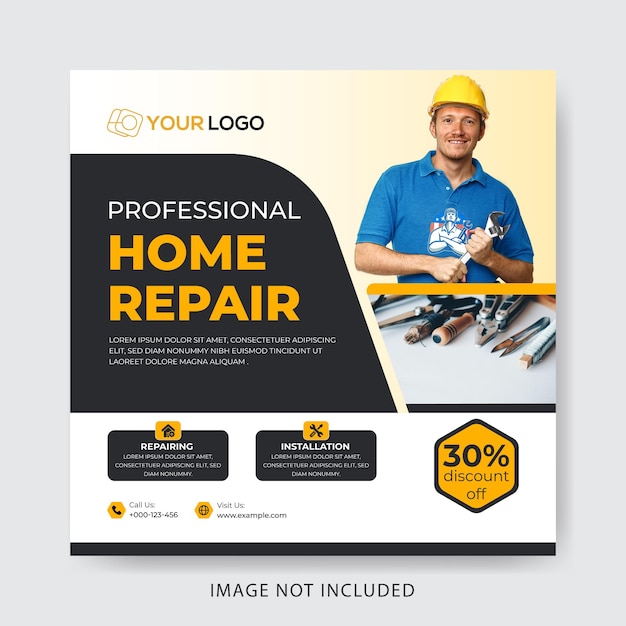 Vector home repair and real estate social media and instagram post and banner template design