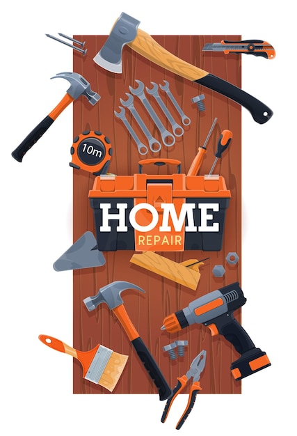 Vector home repair and renovation hand tools kit vector