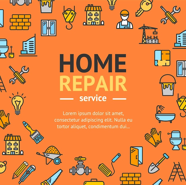 Vector home repair round design template line icon concept vector