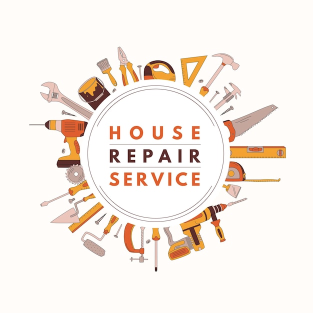 Услуги по ремонту дома строительные инструменты плоские элементы ручной работы концепция ремонта дома