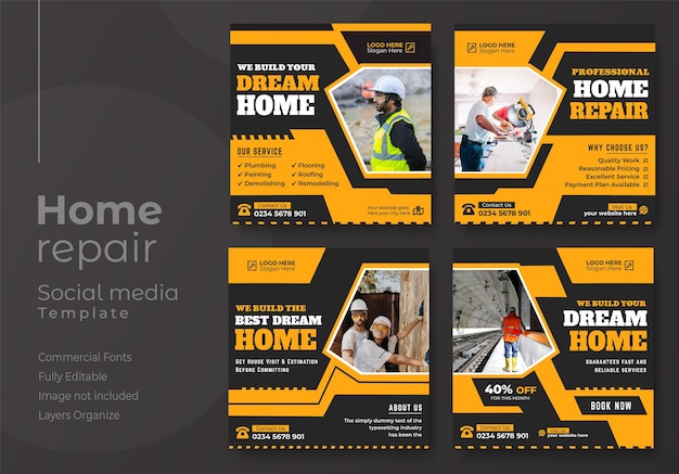 Vector home repair services social media post or instagram post template design