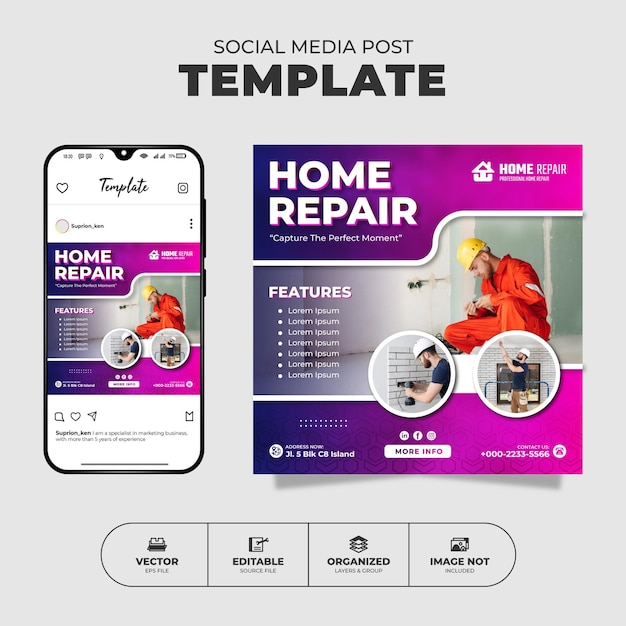 Home Repair Social Media Instagram Post And Banner Template For Promotion