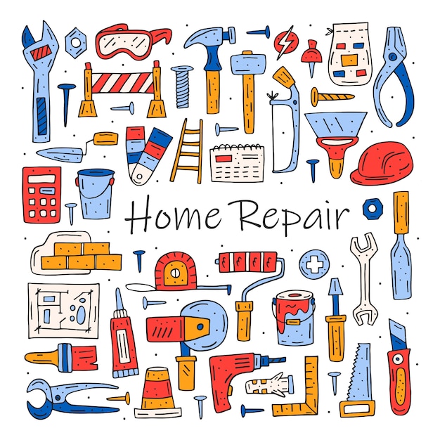 Vector home repair tools, cartoon instruments