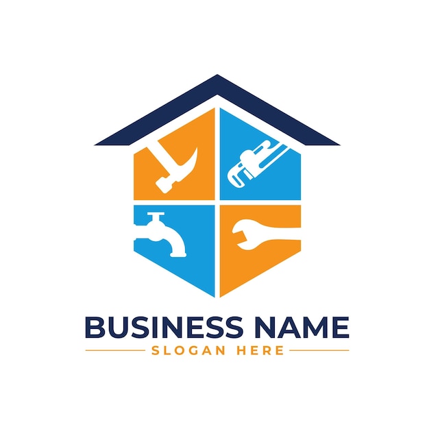home repair with paint brush , roofing, remodeling, handyman logo
