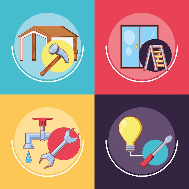 Home repair with tools set icons